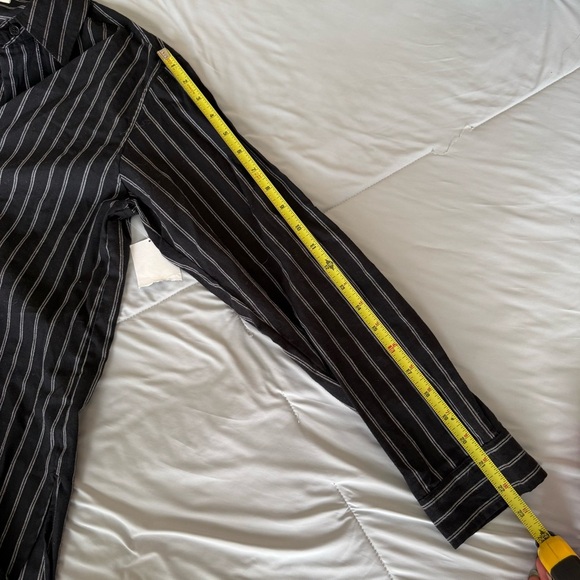 Max Studio Black With White Stripes Button Down Quarter Shirt - Picture 4 of 12